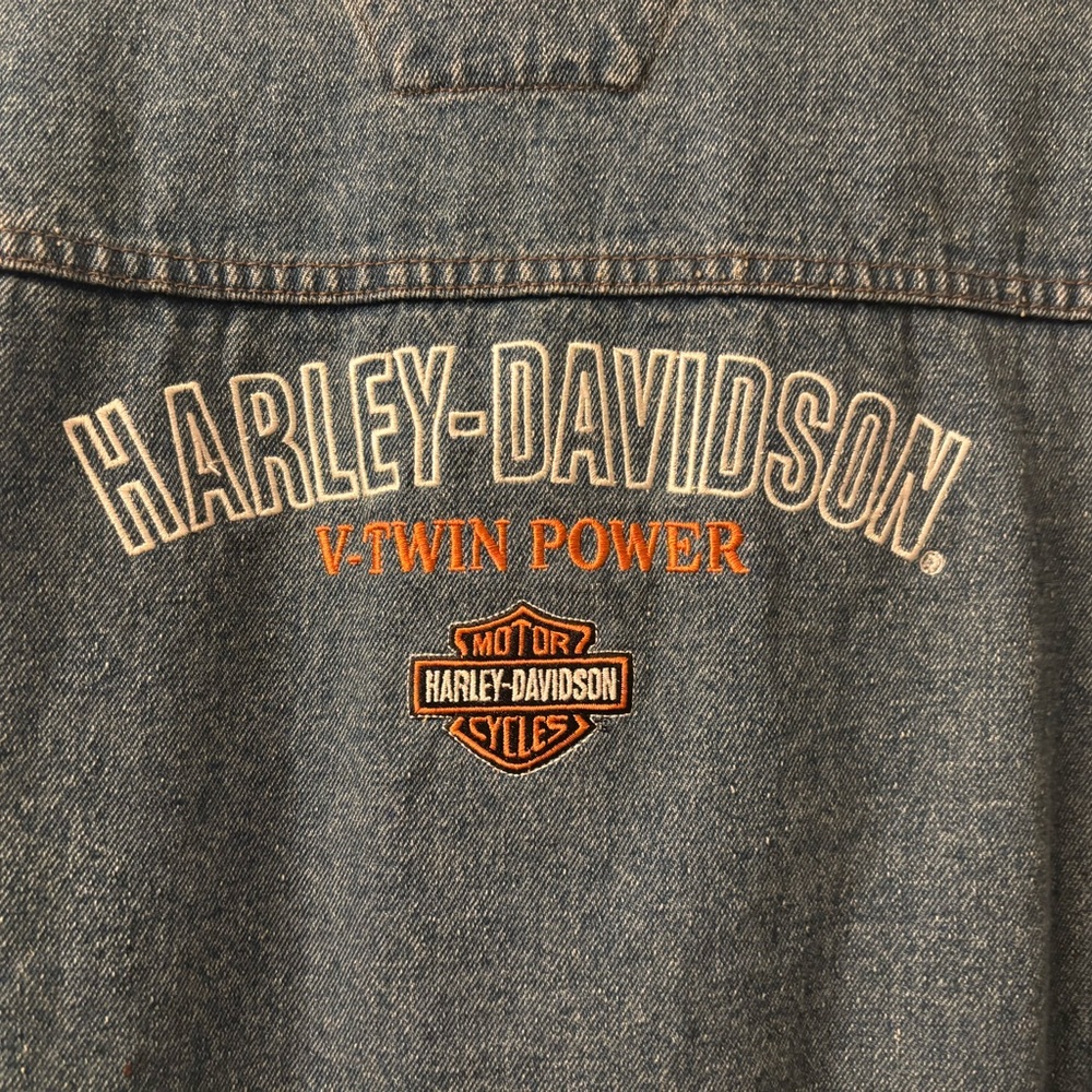 Vintage Harley-Davidson Blue Denim Jacket with V-Twin Power Fleece Liner